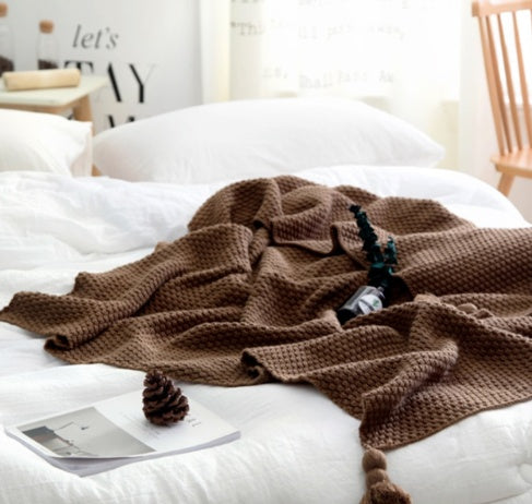 Nordic fringed knit ball blanket wool blanket office air conditioner