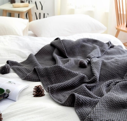 Nordic fringed knit ball blanket wool blanket office air conditioner