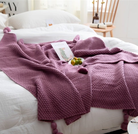 Nordic fringed knit ball blanket wool blanket office air conditioner