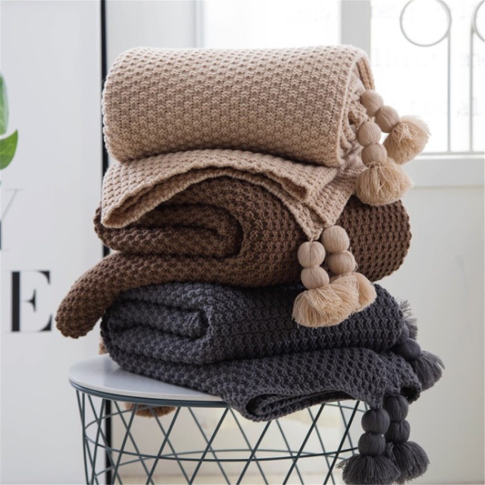 Nordic fringed knit ball blanket wool blanket office air conditioner
